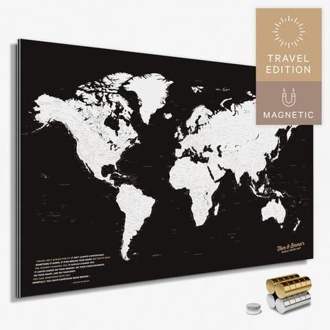 Magnetische Weltkarte in Schwarz-Weiss als Magnetboard zum Pinnen und Markieren von Reisezielen kaufen