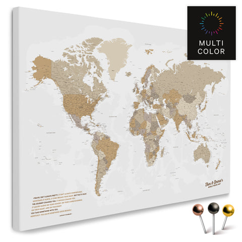 Mappa del mondo di alta qualità in beige multicolore come tela da appuntare, perfetta per segnare e pianificare viaggi, acquista