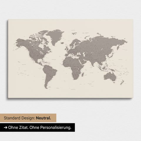 Versione neutra e semplice di una mappa del mondo come Mappa da puntine in Warmgray (marrone-grigio) senza personalizzazione