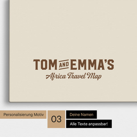 Personalisierung einer Afrika-Karte Pinnwand in Desert Sand (Beige) mit einem Logo im Vintage-Look