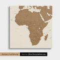 Neutrale und schlichte Ausführung einer Afrika-Karte als Pinn-Leinwand in Bronze ohne Personalisierung