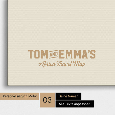 Personalisierung einer Afrika-Karte Pinnwand in Gold mit einem Logo im Vintage-Look