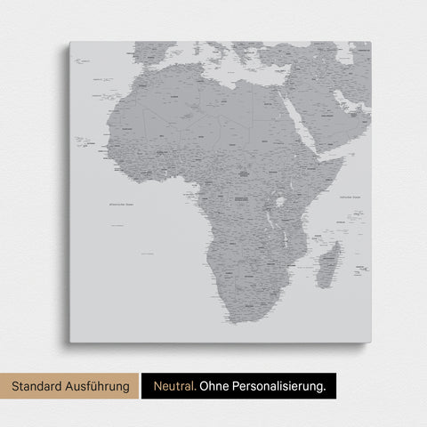 Neutrale und schlichte Ausführung einer Afrika-Karte als Pinn-Leinwand in Hellgrau ohne Personalisierung