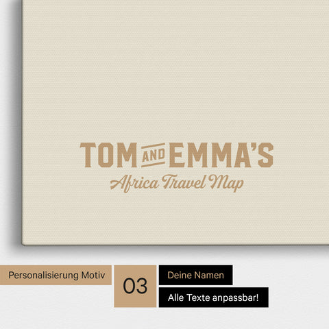 Personalisierung einer Afrika-Karte Pinnwand in Navy Light mit einem Logo im Vintage-Look