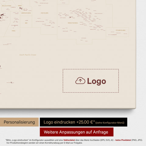 Mappa dell’Australia e dell’Oceania con puntine TRAVEL® – Bordeaux Red