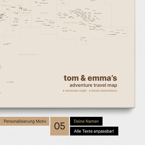 Mappa dell’Australia e dell’Oceania con puntine TRAVEL® – Bronzo