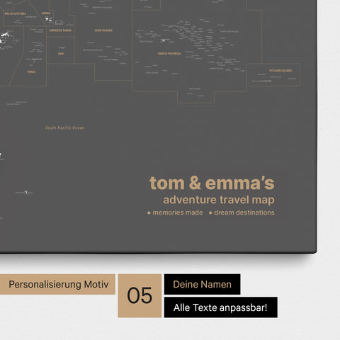Mappa dell’Australia e dell’Oceania con puntine TRAVEL® – Dark Gray (Grigio scuro)