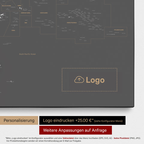 Mappa dell’Australia e dell’Oceania con puntine TRAVEL® – Dark Gray (Grigio scuro)