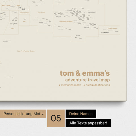Mappa dell’Australia e dell’Oceania con puntine TRAVEL® – Oro