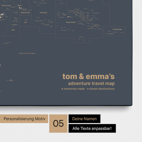 Mappa dell’Australia e dell’Oceania con puntine TRAVEL® – Hale Navy (Blu scuro-Oro)