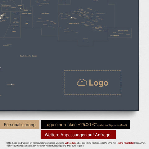 Mappa dell’Australia e dell’Oceania con puntine TRAVEL® – Hale Navy (Blu scuro-Oro)