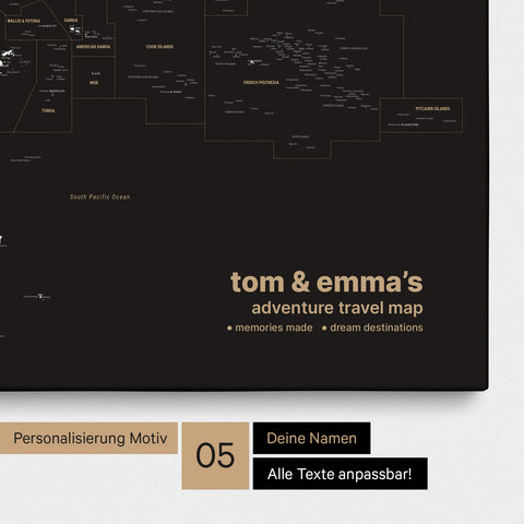 Mappa dell’Australia e dell’Oceania con puntine TRAVEL® – Dark Black (Nero-Bianco)