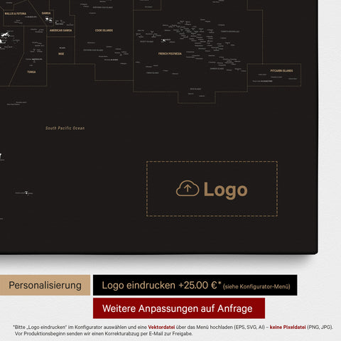 Mappa dell’Australia e dell’Oceania con puntine TRAVEL® – Sonar Black (Nero-Oro)