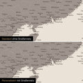 Vergleich einer Australien-Karte in Farbe Warmgray mit und ohne Straßennetz