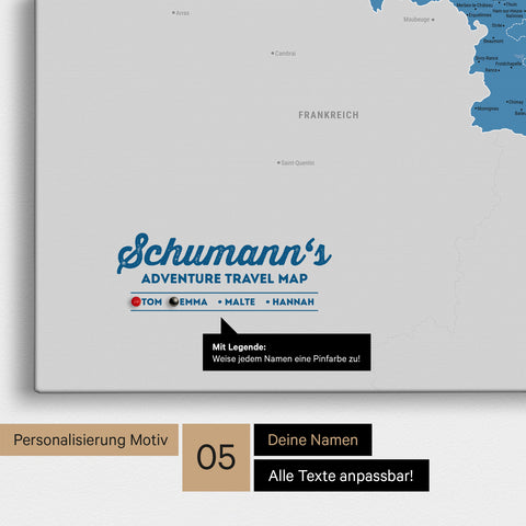 Mappa del Benelux per puntine TRAVEL® – Blu oceano