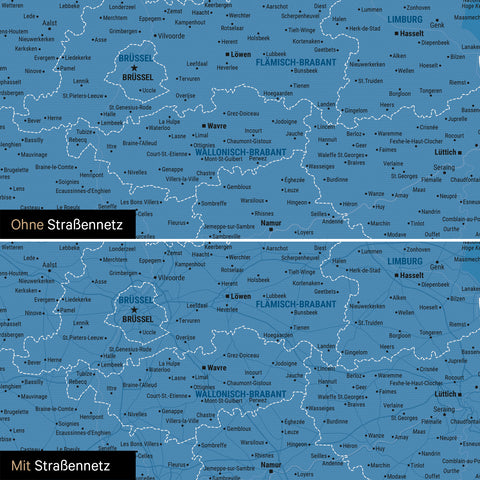 Mappa del Benelux per puntine TRAVEL® – Blu oceano