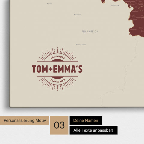 Mappa del Benelux per puntine TRAVEL® – Bordeaux rosso