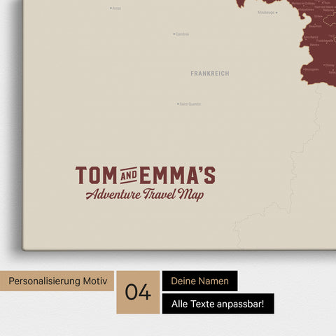 Mappa del Benelux per puntine TRAVEL® – Bordeaux rosso