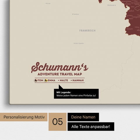 Mappa del Benelux per puntine TRAVEL® – Bordeaux rosso