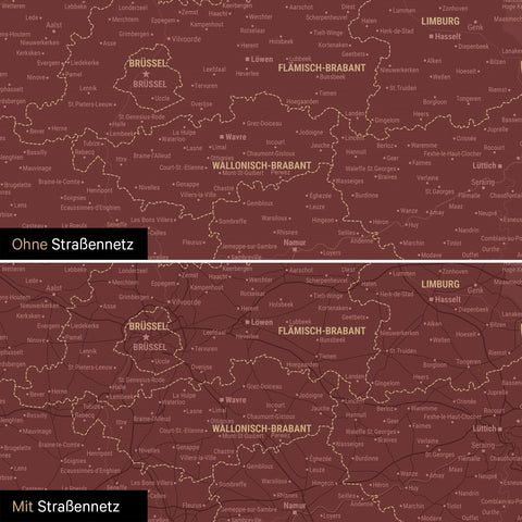 Mappa del Benelux per puntine TRAVEL® – Bordeaux rosso