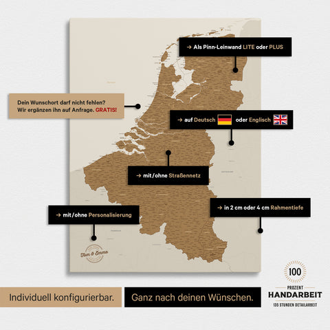 Mappa del Benelux per puntine TRAVEL® – Bronzo