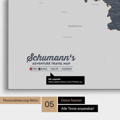 Mappa del Benelux per puntine TRAVEL® – Blu denim