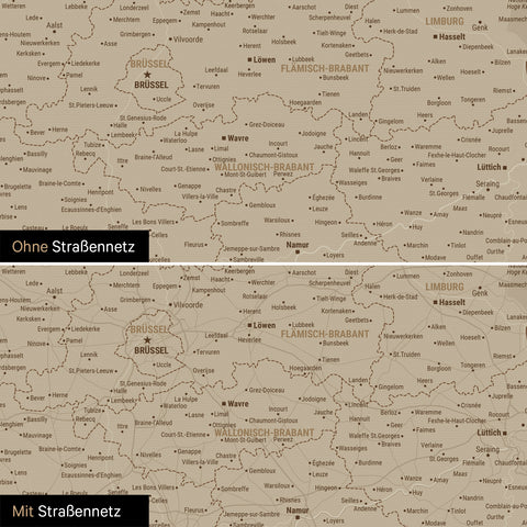 Mappa del Benelux per puntine TRAVEL® – Sabbia del deserto