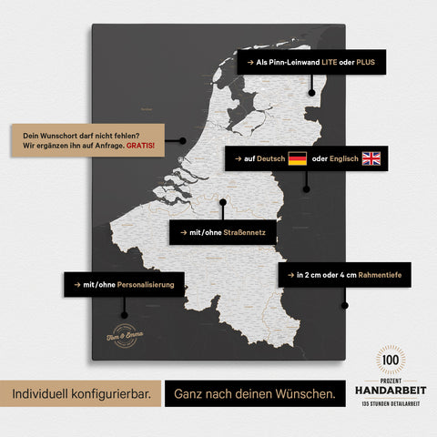 Mappa del Benelux per puntine TRAVEL® – Grigio scuro