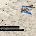Benelux-Landkarte in Gold als Leinwand zum Pinnen zeigt einen Ausschnitt von Seeland, Ostflandern und Antwerpen mit vielen Details wie Nationalparks, Flüssen und zahlreichen kleinen Orten und Städten, die teilweise mit Pins markiert sind