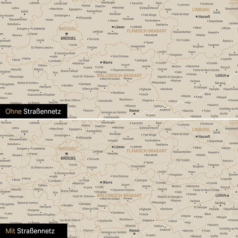 Mappa del Benelux per puntine TRAVEL® – Oro