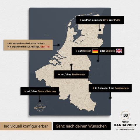 Mappa del Benelux per puntine TRAVEL® – Hale Navy