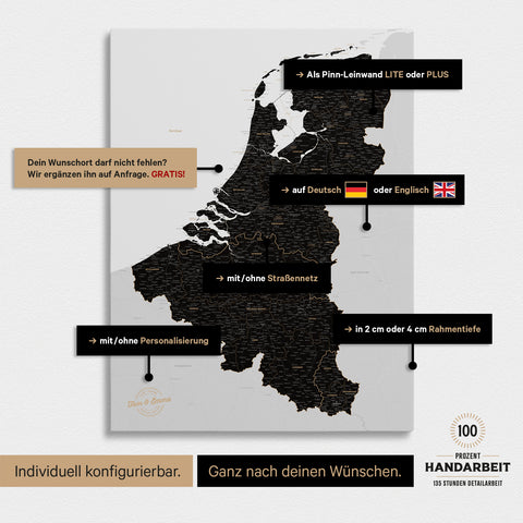 Mappa del Benelux per puntine TRAVEL® – Nero chiaro