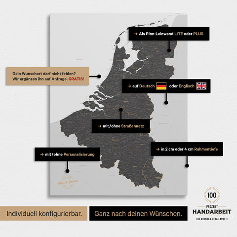Mappa del Benelux per puntine TRAVEL® – Grigio chiaro