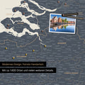 Benelux-Landkarte in Navy Light als Leinwand zum Pinnen zeigt einen Ausschnitt von Seeland, Ostflandern und Antwerpen mit vielen Details wie Nationalparks, Flüssen und zahlreichen kleinen Orten und Städten, die teilweise mit Pins markiert sind