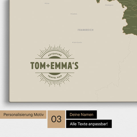 Mappa del Benelux per puntine TRAVEL® – Verde oliva