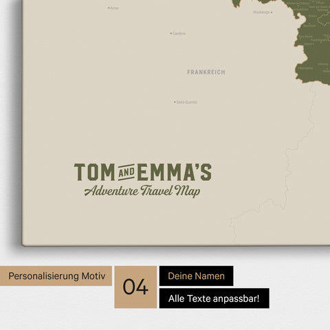 Mappa del Benelux per puntine TRAVEL® – Verde oliva