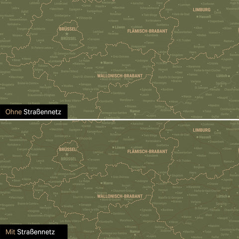 Mappa del Benelux per puntine TRAVEL® – Verde oliva