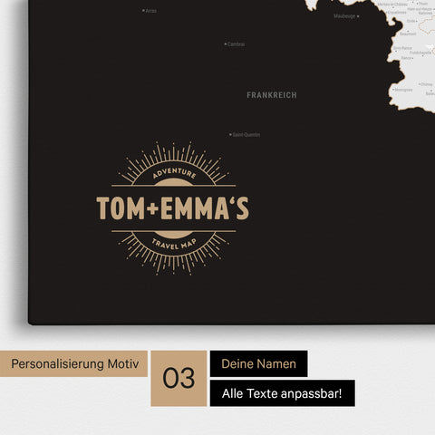 Mappa del Benelux per puntine TRAVEL® – Nero scuro (bianco e nero)