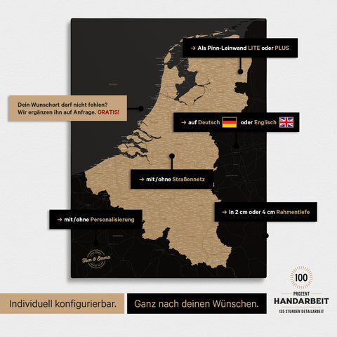Mappa del Benelux per puntine TRAVEL® – Sonar Black