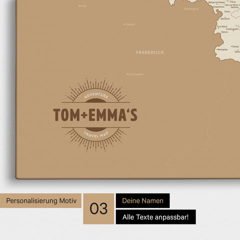 Mappa del Benelux per puntine TRAVEL® – Oro tesoro