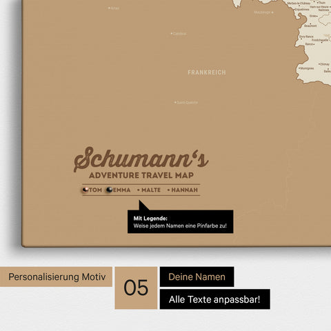 Mappa del Benelux per puntine TRAVEL® – Oro tesoro