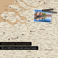 Benelux-Landkarte in Treasure Gold als Leinwand zum Pinnen zeigt einen Ausschnitt von Seeland, Ostflandern und Antwerpen mit vielen Details wie Nationalparks, Flüssen und zahlreichen kleinen Orten und Städten, die teilweise mit Pins markiert sind