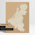 Neutrale Standard Ausführung der detaillierten Benelux-Karte als Pinnwand Leinwand in Treasure Gold ohne Personalisierung