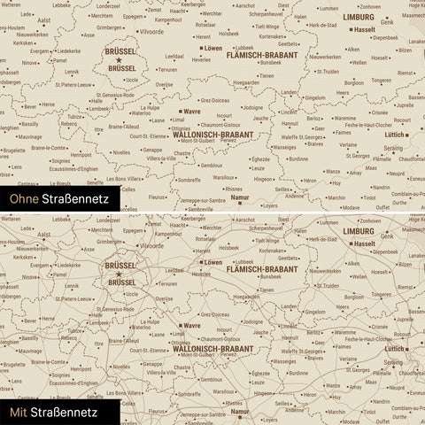 Mappa del Benelux per puntine TRAVEL® – Oro tesoro