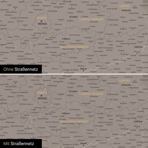Mappa del Benelux per puntine TRAVEL® – Grigio caldo