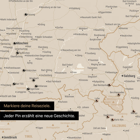 Mappa di Germania, Austria e Svizzera per puntine TRAVEL® – Oro