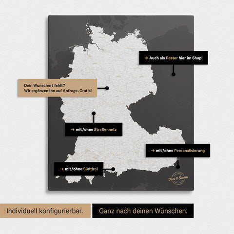 Vielfältige Konfigurationsmöglichkeiten einer DACH-Karte in Dark Gray