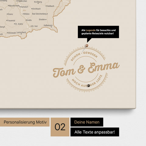 Mappa di Germania, Austria e Svizzera per puntine TRAVEL® – Oro