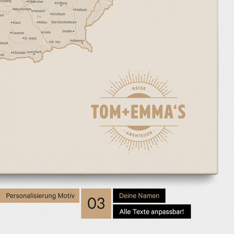 Mappa di Germania, Austria e Svizzera per puntine TRAVEL® – Oro