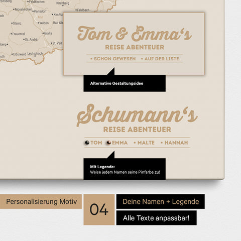Mappa di Germania, Austria e Svizzera per puntine TRAVEL® – Oro